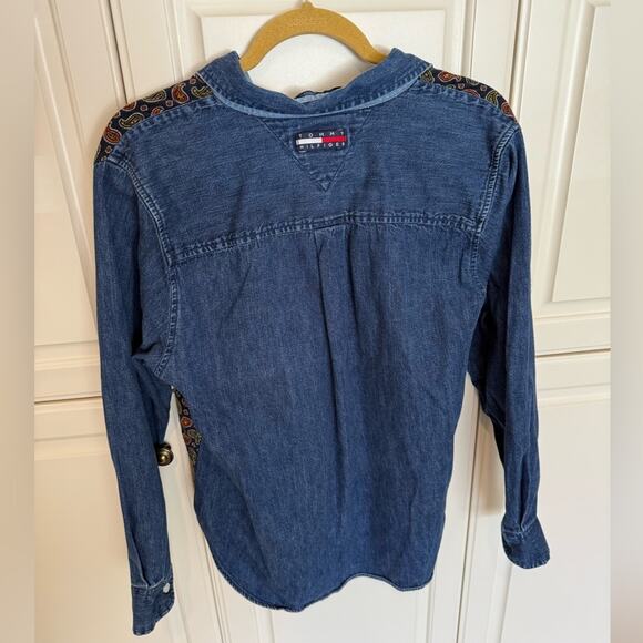 Tommy Hilfiger Jeans Women’s Denim Paisley Corduroy Button Down Size 10 Cotton - Picture 3 of 8